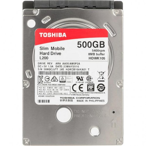 HDD TOSHIBA L200, 500GB, 5400rpm, 8 MB, SATA 6Gb/s, 7 mm HDWK105UZSVA
